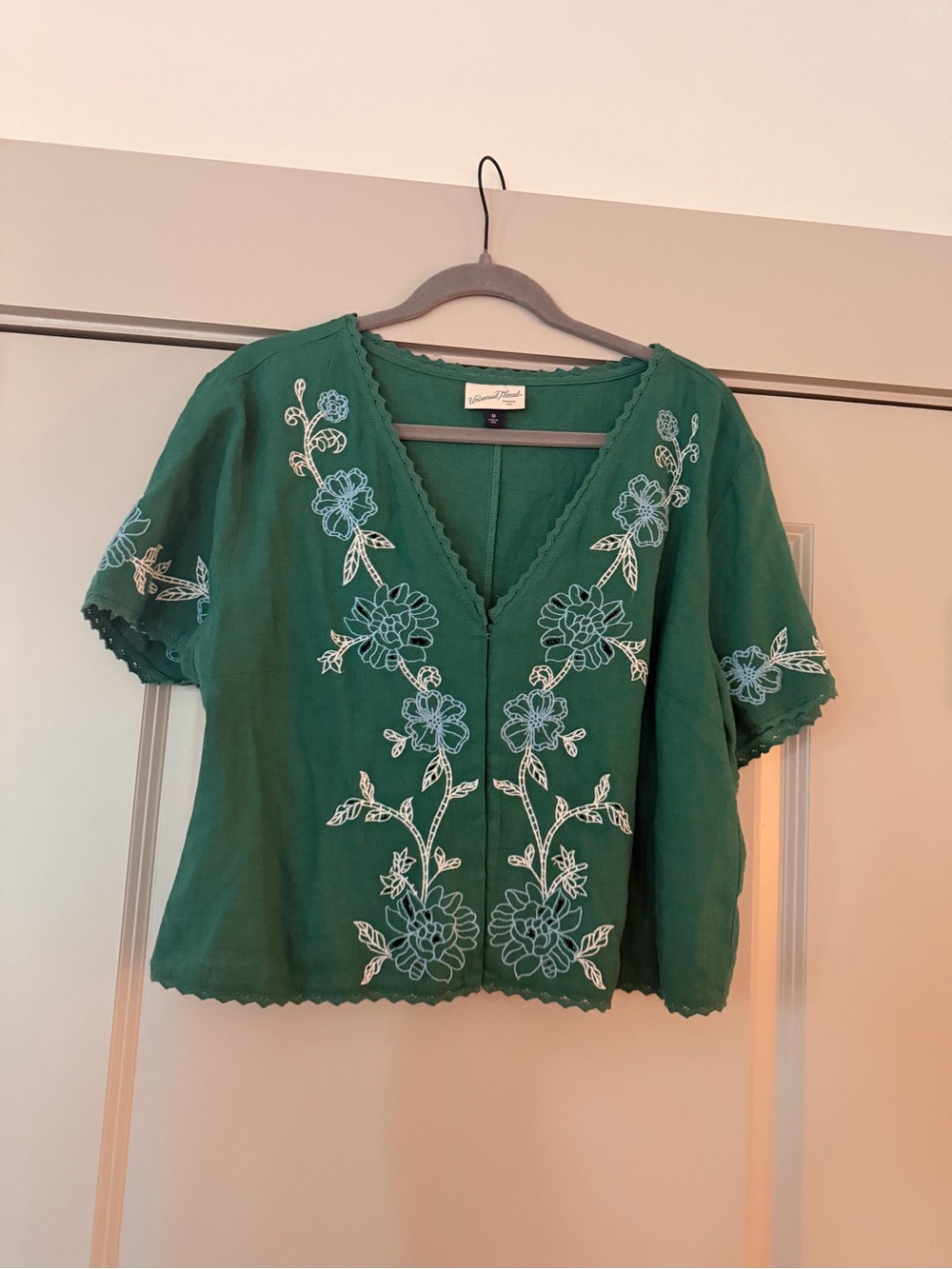 Universal Thread Green Floral Embroidered V-Neck Blouse